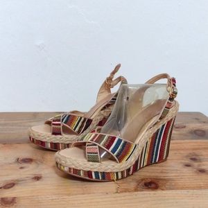 Dulce Vintage Multi Colored Platform Woven Wedge Heel Slingback Sandals Size 6.5
